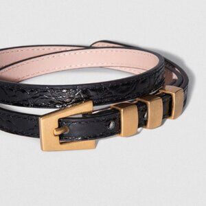 BY FAR Vic Black Croc Embossed Leather Belt - NEW Sz L